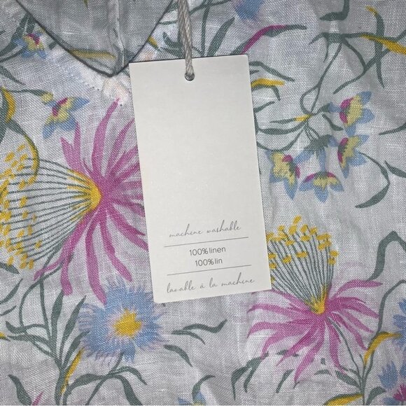 Joie Dress Size Extra Small White Floral Linen Short Frilly Sleeve Oversized NWT - Picture 9 of 9